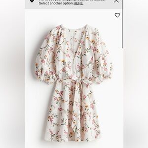 H&M White Floral Puff-Sleeve Dress with Tie Waist